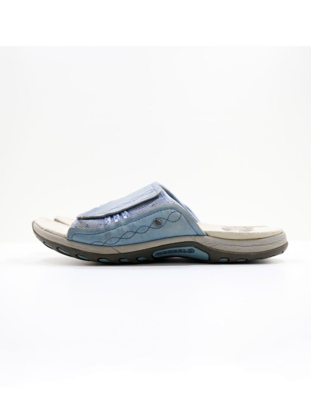 Merrell Lilyfern Blue Leather Lightweight Flat Slide Sandals - Women's 8